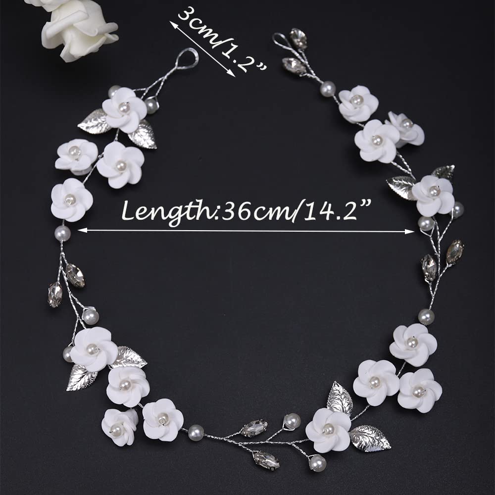 JWICOS Flower Silver Wedding Headband for Brides and Bridesmaids Crystal Pearl Leaf Bride Hair Accessories Hair Vine Headpieces for Wedding (Silver)