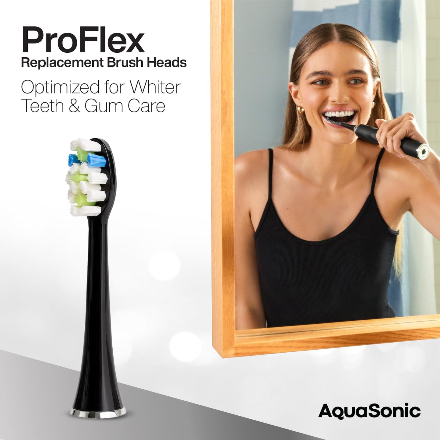 AquaSonic Proflex Replacement Brush Heads | for Whiter Teeth & Gum Care | Compatible with Many AquaSonic Toothbrush Handles (8 Pack Black)