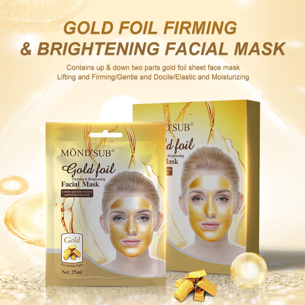 MOND'SUB 24K Gold Face Firming Mask (6-Pcs) - Anti Aging, Brightening, Hydrating, Hydrating & Firming Facial Mask - Boosting Collagen Facial Mask -Reduces Fine Lines and Wrinkles - Both Men&Women