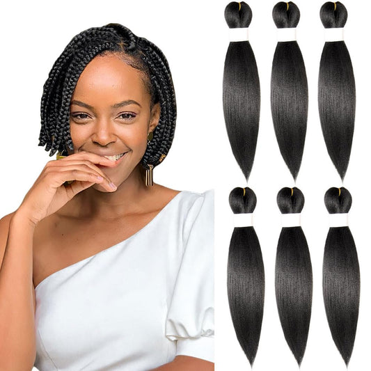 KAVSORAPI Braiding Hair 10 Inch Pre Stretched Hair Color 1 Short Straight Crochet Braids Yaki Synthetic Hair 6 Packs (1#/Jet Black)