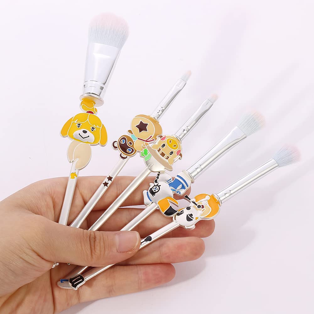 Animal-CrosingNew Hori-zons Makeup Brushes, 5Pcs Game Series White Metal Handle Soft Bristles Makeup Brush Set Tools for Women Girls