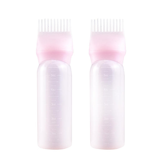 Root Comb Applicator Bottle, 6 Ounce, Hair Oil Applicator, Oil Applicator for Hair Dye, Oil Bottles for Hair, Hair Oiling Applicator with Graduated Scale (2 Pack, pink)