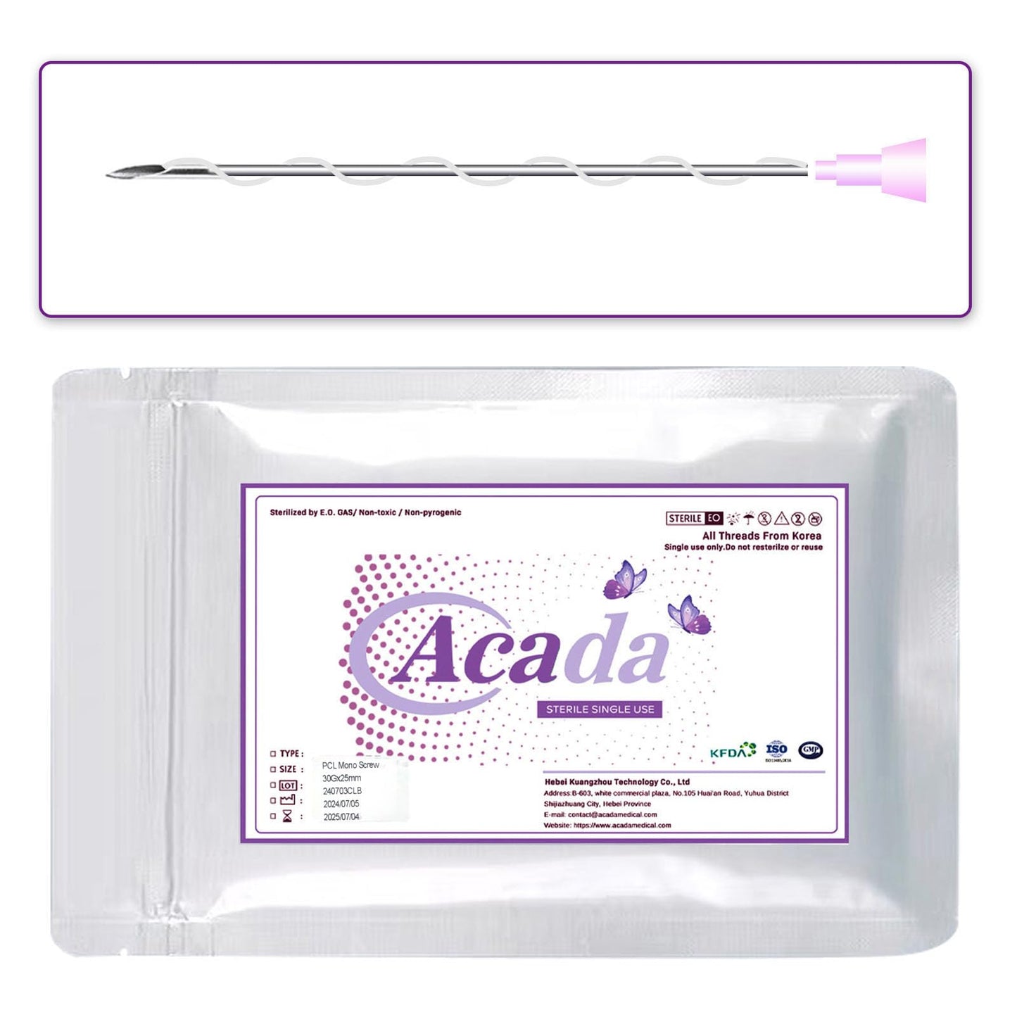 Acada Pcl Threads for Face, Pcl Screw Threads 30G25mm, Anti-Aging, Pcl Threads Sharp, Long-Lasting Skin Rejuvenation and Firming, 20Pcs