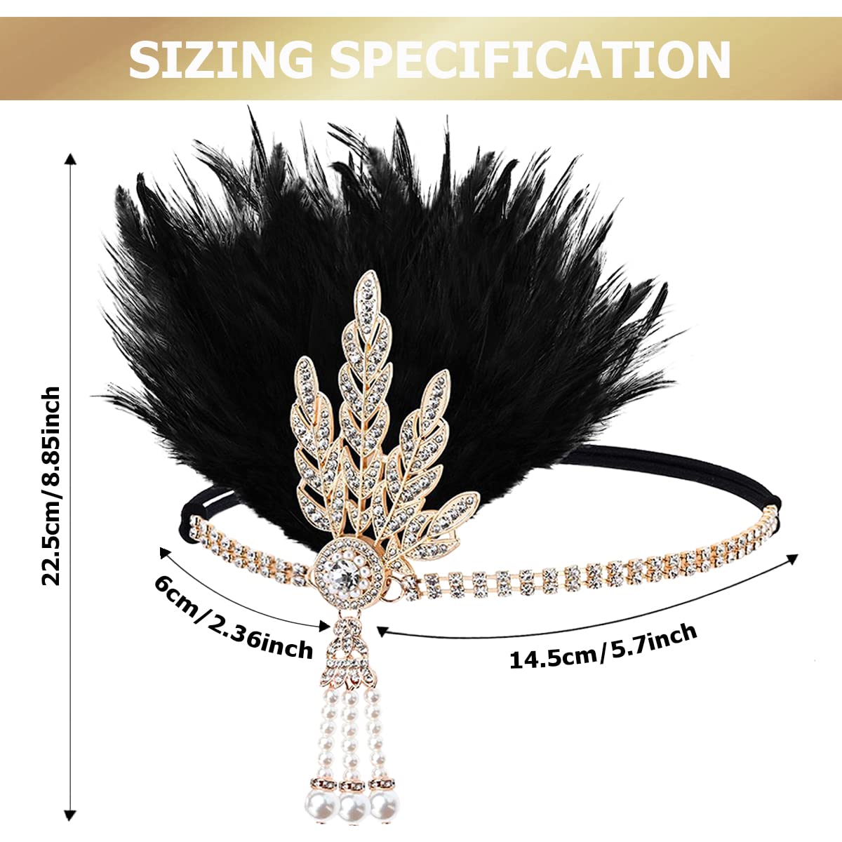 FERCAISH 1920s Flapper Headband, Roaring 20s Black Feather Crystal Headband Bachelor Party Feather Headband, Great Hair Accessories for Women