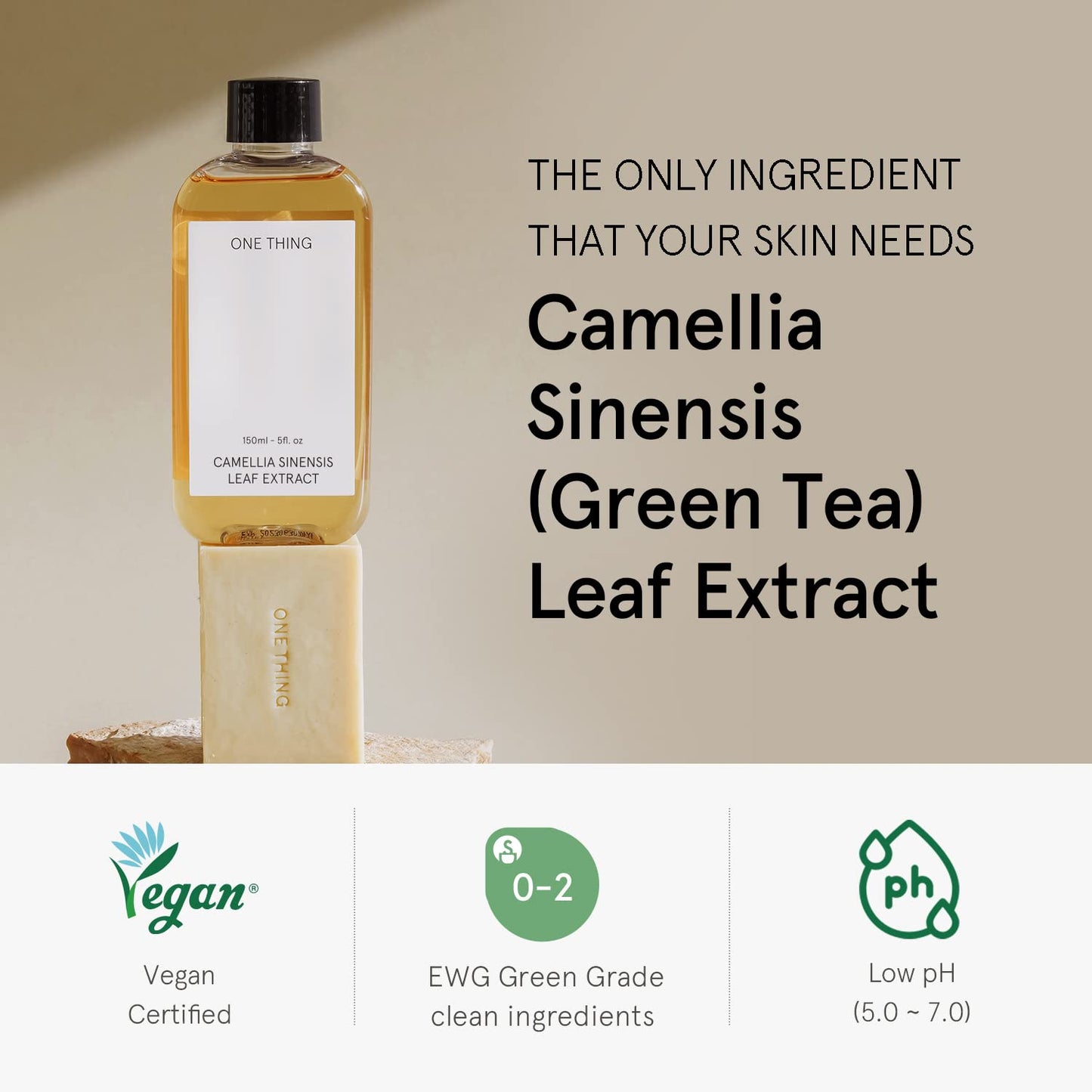 ONE THING Camellia Sinensis Leaf Extract Toner 5.07 Fl Oz | Green Tea Hydrating Soothing Facial Extracto for Sensitive Oily Dehydrated Acne Prone Skin, Glowy Dewy Radiant Glass | Korean Skin Care