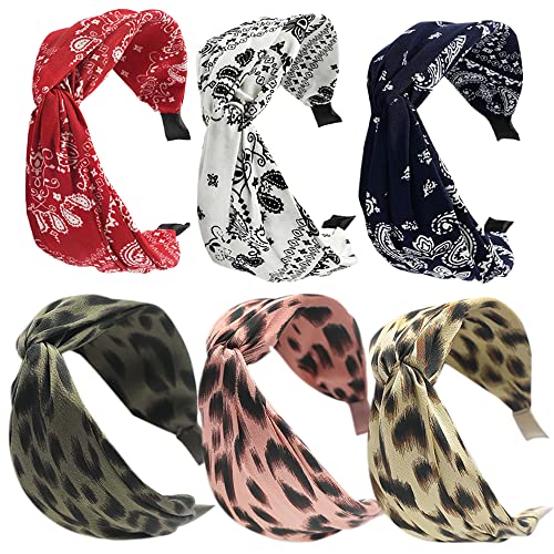 HUANMAYE 6Pcs Wide Headbands for Women Elastic Fabric Hair Bands Fashion No Slip Cashew Design Hair Hoops Knotted Hair Accessories for Girls (2Colour)