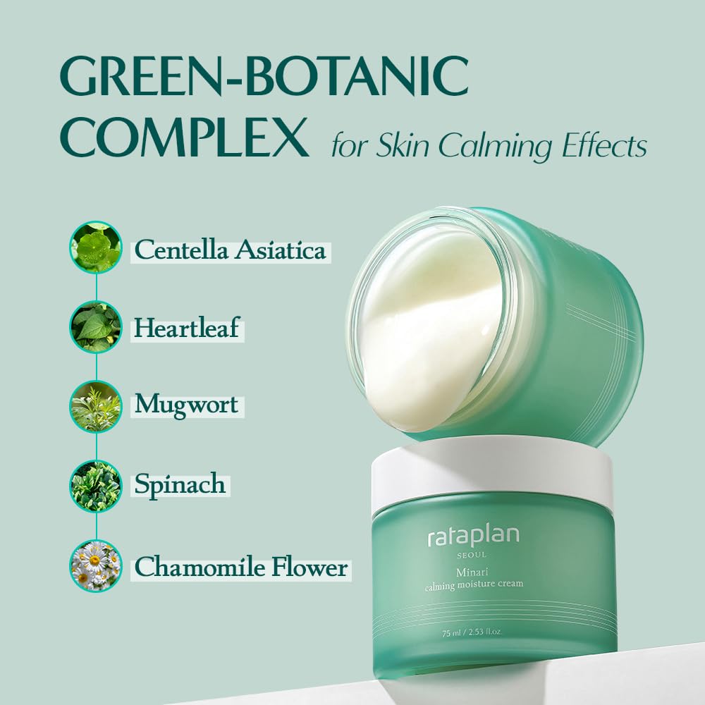 RATAPLAN Minari Calming Moisture Cream 2 Pack - with Hyaluronic Acid, Centella Asiatica, Heartleaf, Reduce Skin Heat, Daily Face Gel Cream for Dry and Sensitive, Korean Skincare