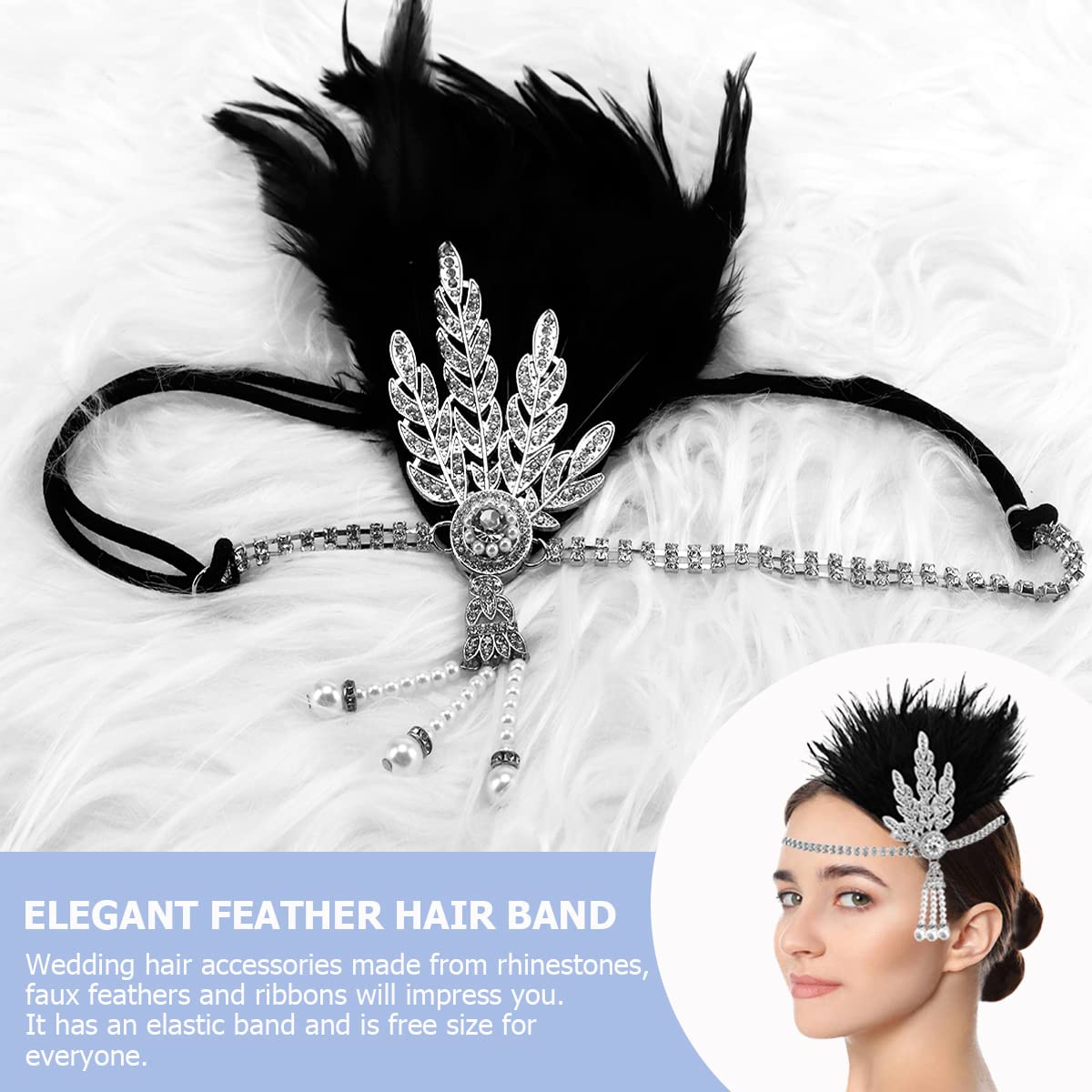 FERCAISH 1920s Flapper Headband, Roaring 20s Black Feather Crystal Headband Bachelor Party Feather Headband, Great Hair Accessories for Women