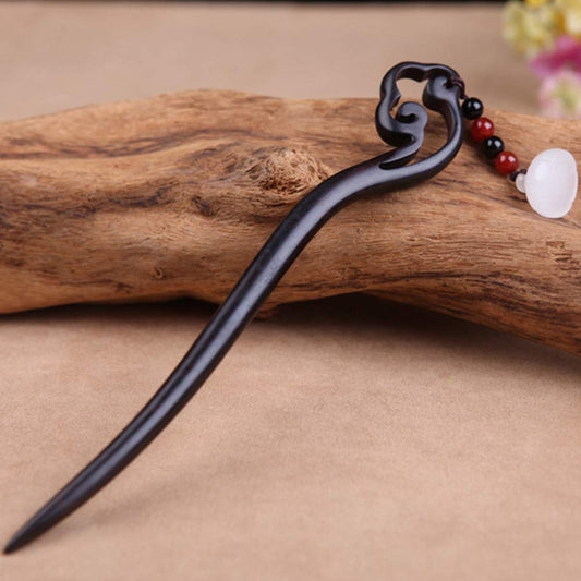 TOP SEWING Chinese Jade Retro Handmade Wooden Hairpin Classical White Lotus Hair Sticks Headdress Hair Chopsticks for Long Hair Party Daily