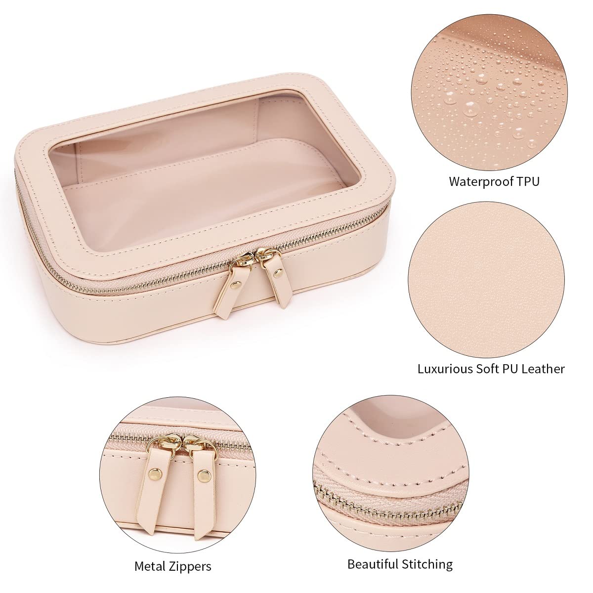 Pinkmik Clear Makeup Bag Travel Case Portable transparent Cosmetic Bag Case Clear Travel Toiletry Makeup Bag for Car with Zipper for Women (A/Pink-1, M)