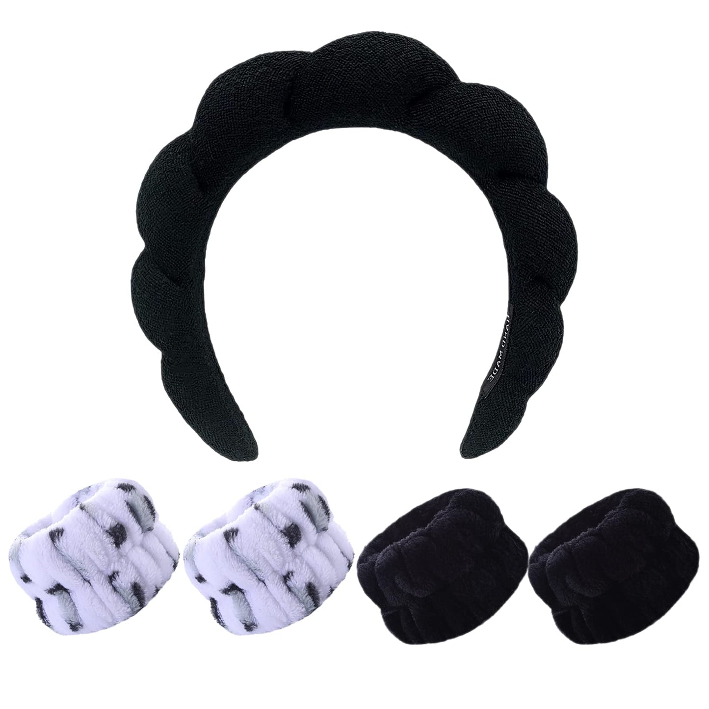 MOODKEY Sponge Spa Headband for Washing Face Women Makeup Headband with 4Pcs Wrist Washbands Hair Band Hair Accessories for Skincare Makeup Removal Yoga Sports Shower