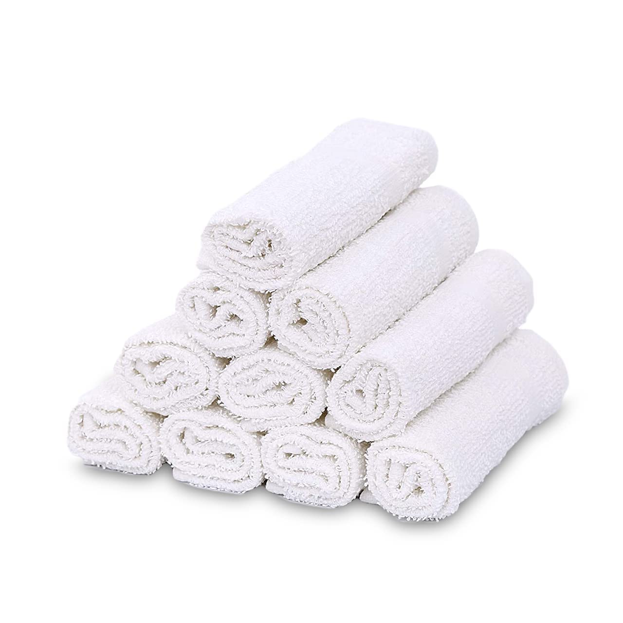 GOLD TEXTILES 12 Pack Economy White Washcloths Set (12x12 inches) - Cotton Blend Commercial Grade Cleaning Rags, Quick Drying & Soft Face Cloths, Fingertip Towels for Bathroom, Spa, Gym, and Kitchen