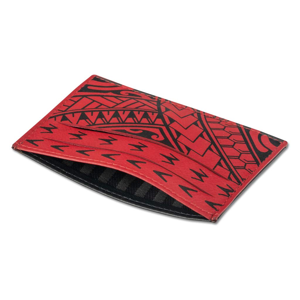 Polynesian Tattoo Leather Credit Card Holder Super Slim Wallet "Hiku" with Tribal Tattoo art by Eugene Ta’ase (Red) from NAKOA