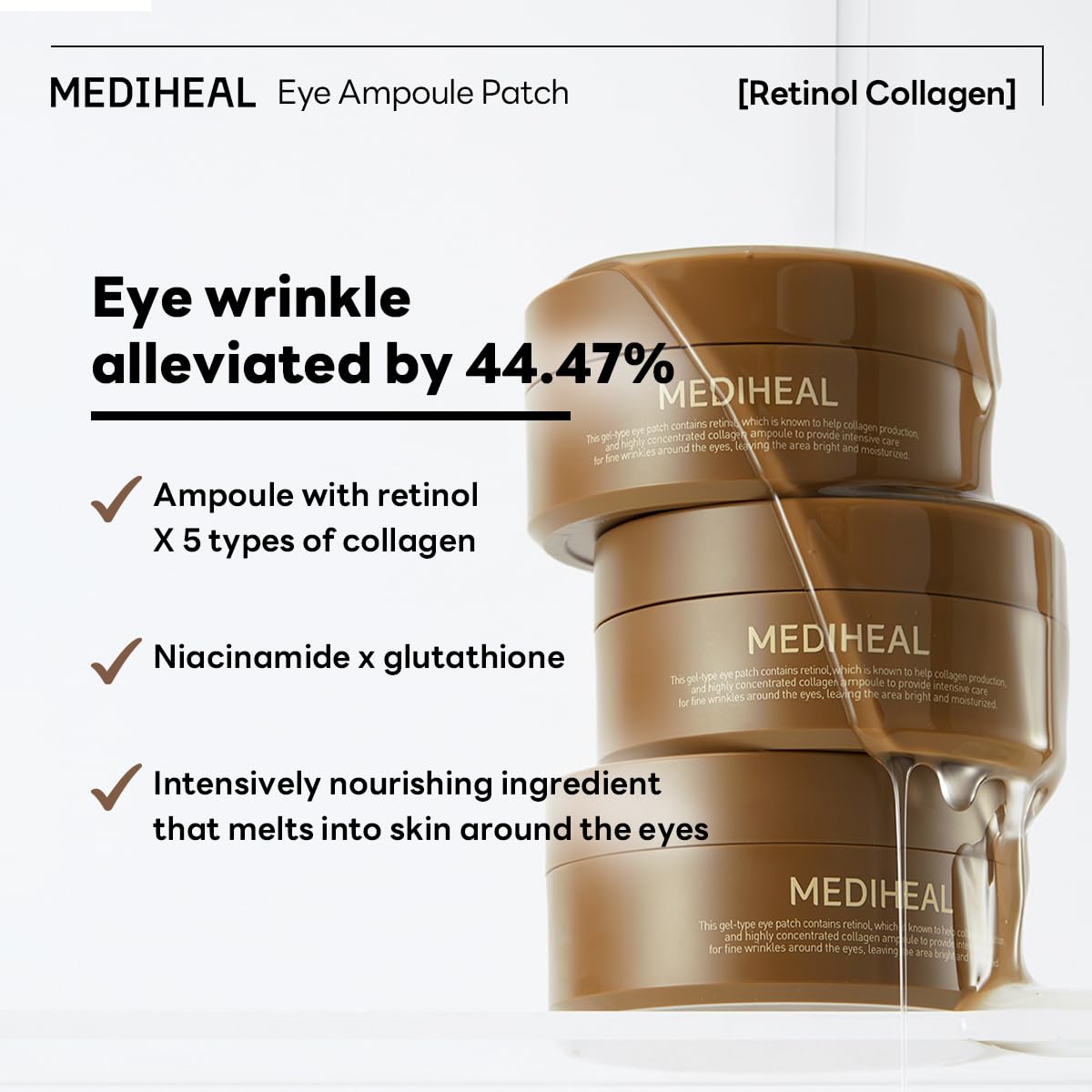 Mediheal Retinol Collagen Under Eye Patches - Korean Hydrogel Eye Pads with 95% Retinol & 5 Micro Collagen. Nourishing & Non Irritating Eye Gel Mask. Sealing Cap & Spatula Included.