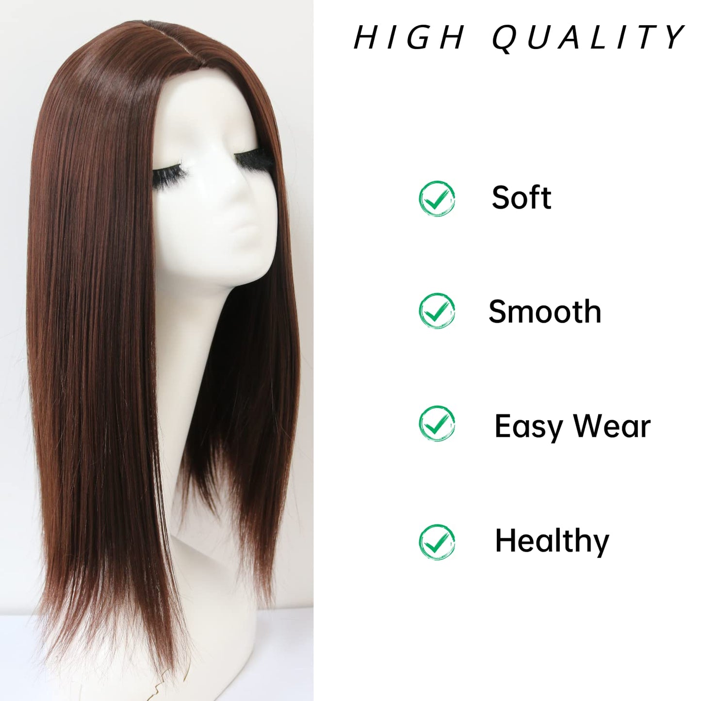 Dark Brown Straight Middle Part Heat Resistant Synthetic Wig For Women Glueless No Lace Costume Party Wig Scalp Base Full Machine Made Short Bob Wigs 14 Inch