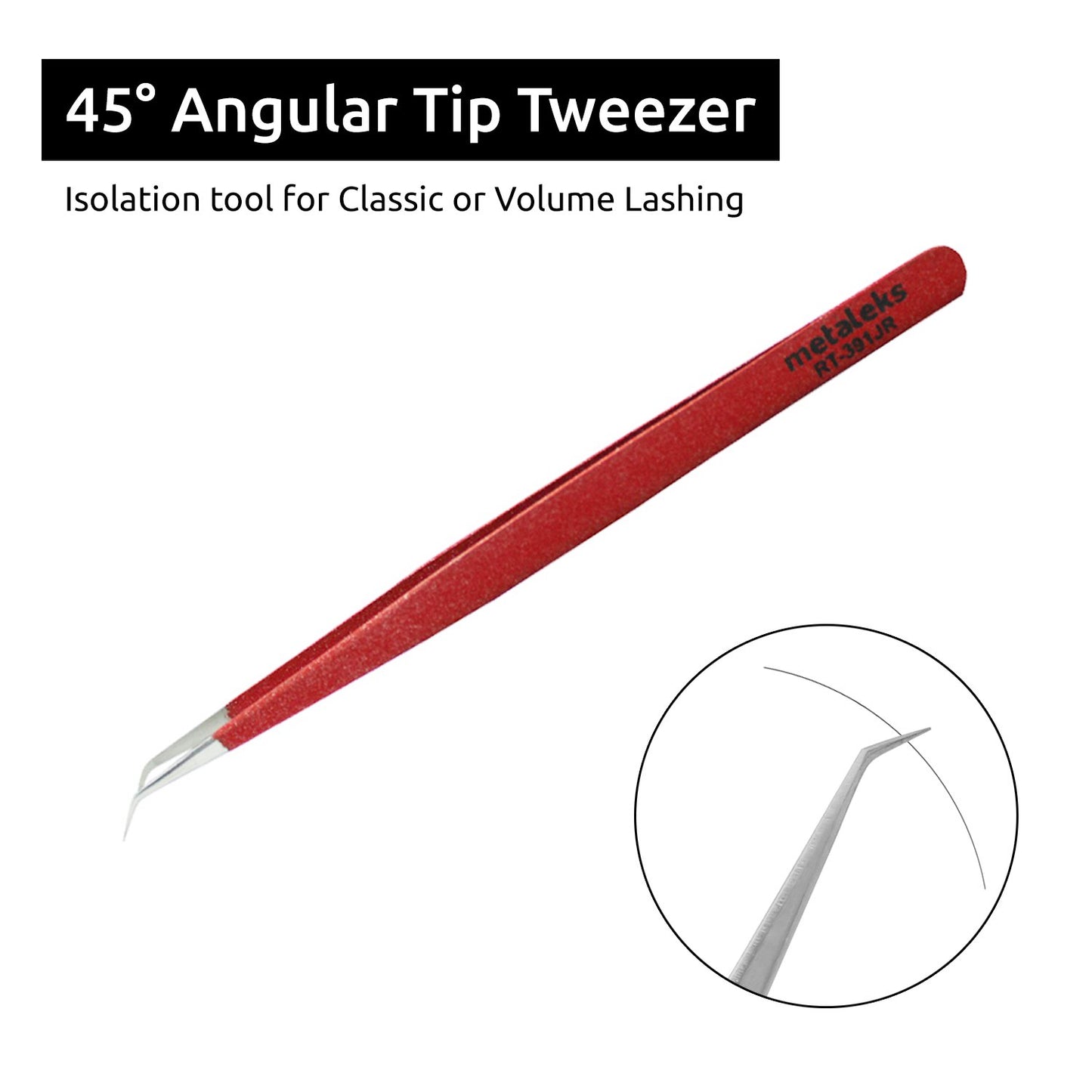 Tweezers for Eyelash Extension - Long 45° Angular Tip Tweezers - Hand Crafted Surgical Stainless Steel Precision Tweezers (Metallic Red Powder Coated)