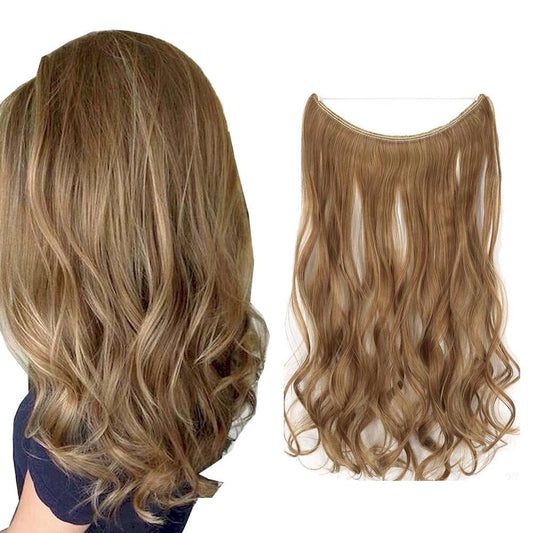 iLUU #27A Strawberry Blonde and #613 Bleach Blonde Hidden Fish Line Hair Extensions 18" 80g Heat Temperature Resistent Synthetic Hairpieces Invisible Wire Curly Hair Extensions for Women