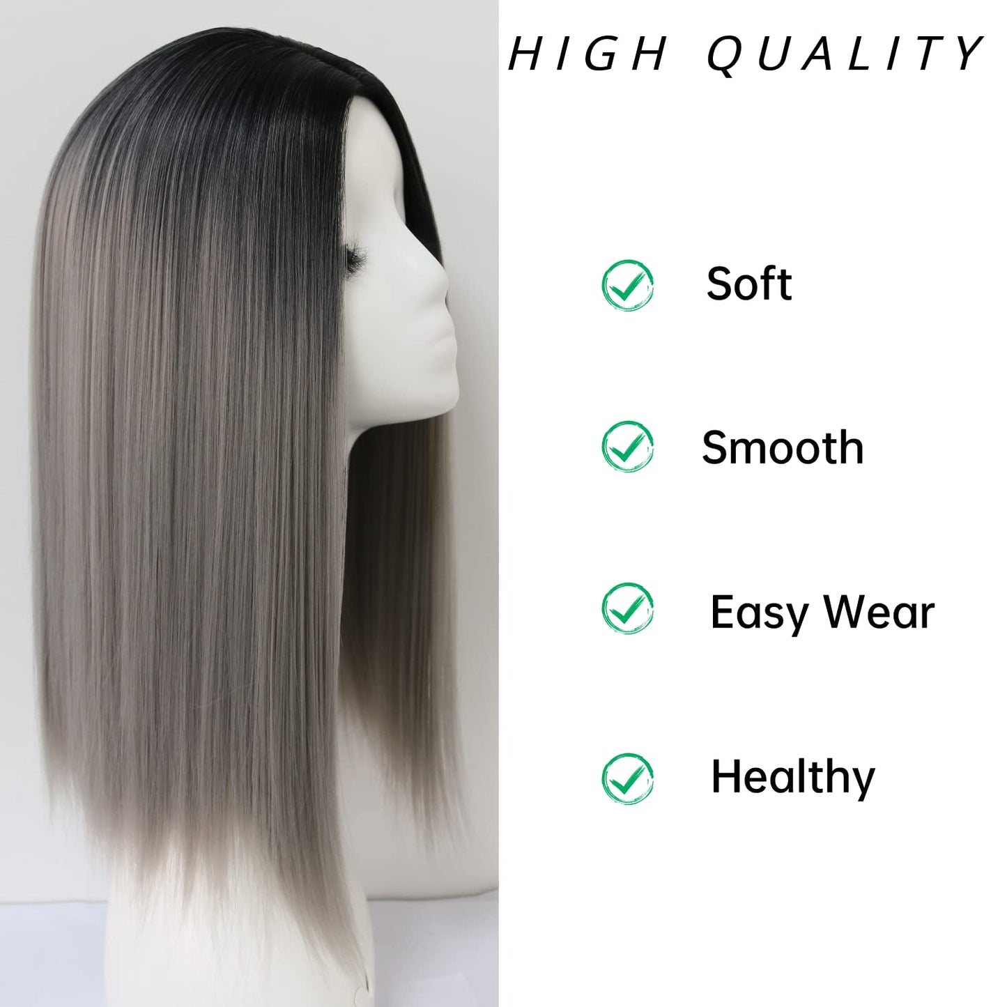 Short Straight Middle Part Synthetic Wig Heat Resistant Party Wig Glueless No Lace Bob Ombre Grey Colorful Cosplay Costume Wig Scalp Full Machine Made Wig For Women 14 Inch