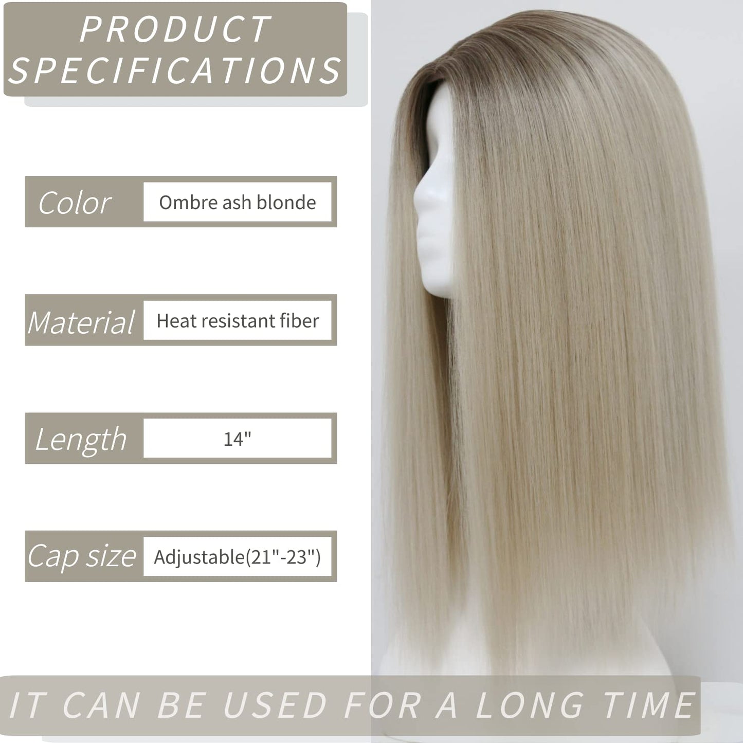 Ash Blonde Ombre Short Straight Heat Resistant Synthetic Wig Glueless No Lace Wig For Women Middle Part Easy Wig Costume Medium Length Party Wig Daily Use Wig 14 Inch