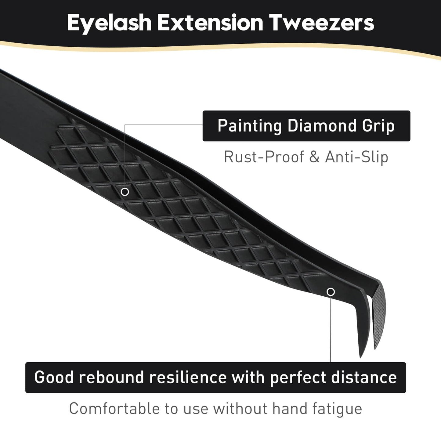 Ms.Queen Tweezers for Eyelash Extensions, Professional Microfiber Tip Boot Tweezers for Mega Volume Lash Extensions,Black