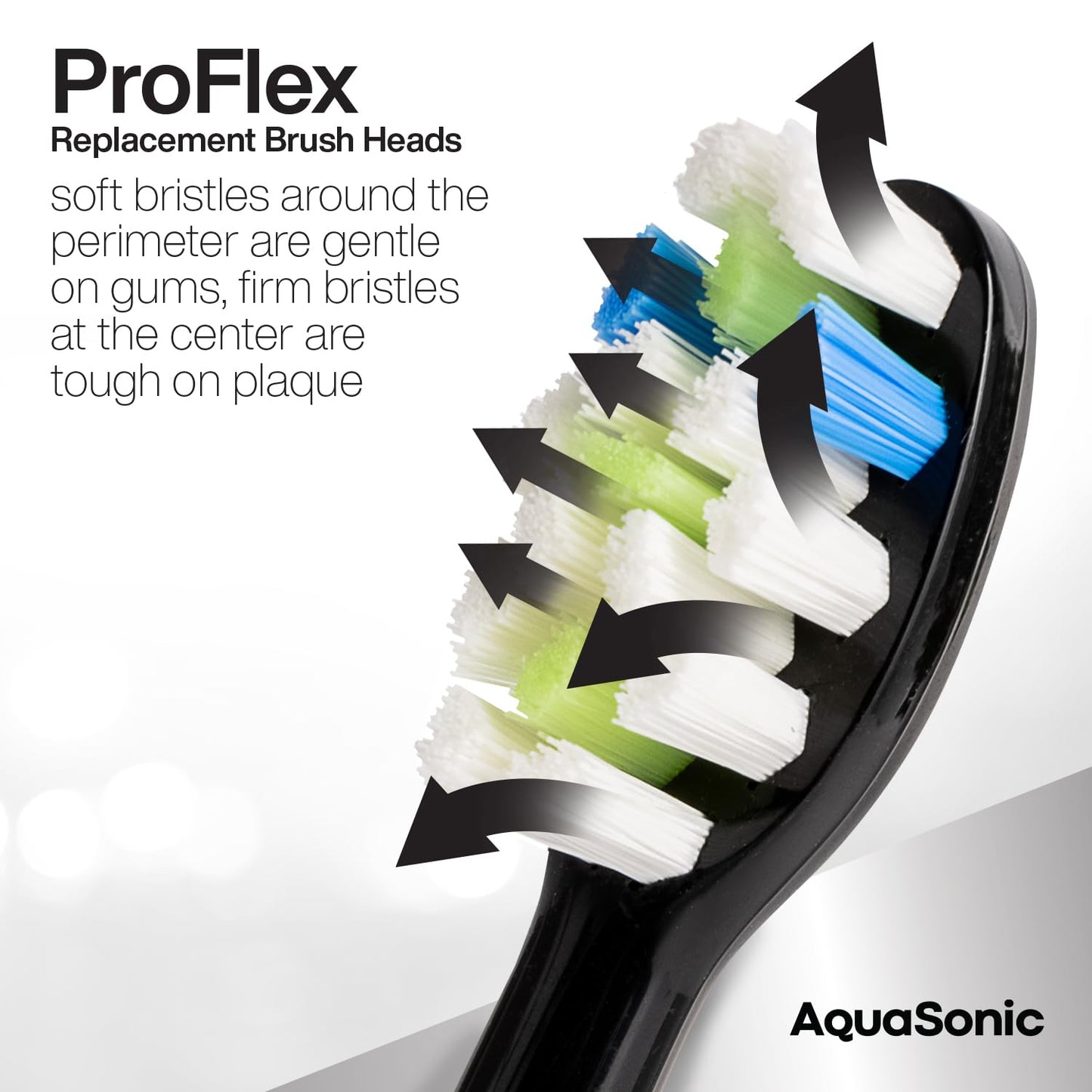 AquaSonic Proflex Replacement Brush Heads | for Whiter Teeth & Gum Care | Compatible with Many AquaSonic Toothbrush Handles (8 Pack Black)