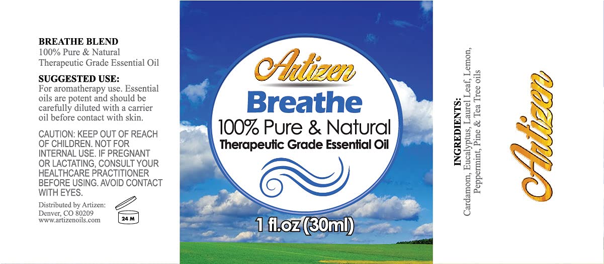 Artizen Breathe Blend Essential Oil (100% Pure & Natural - Undiluted) Therapeutic Grade - Huge 1oz Bottle - Perfect for Aromatherapy, Relaxation, Skin Therapy & More! - Breathe Essential Oil Diffuser