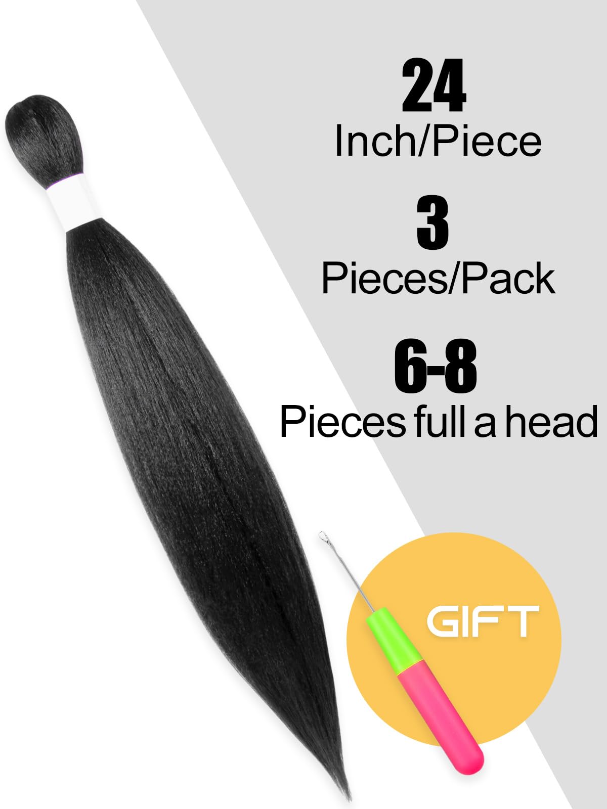 KAVSORAPI Braiding Hair 24 Inch Pre Stretched Hair Color 1 Long Straight Crochet Braids Yaki Texture Synthetic Hair 3 Packs (1#/Jet Black)