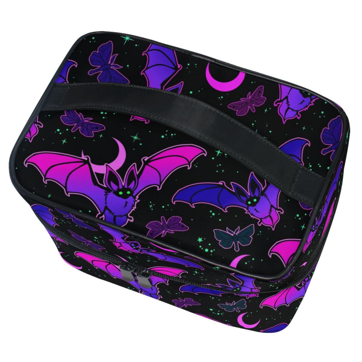 ZOEO Makeup Train Case Purple Bat Gothic Korean Carrying Portable Zip Travel Cosmetic Brush Bag Organizer Large for Girls Women