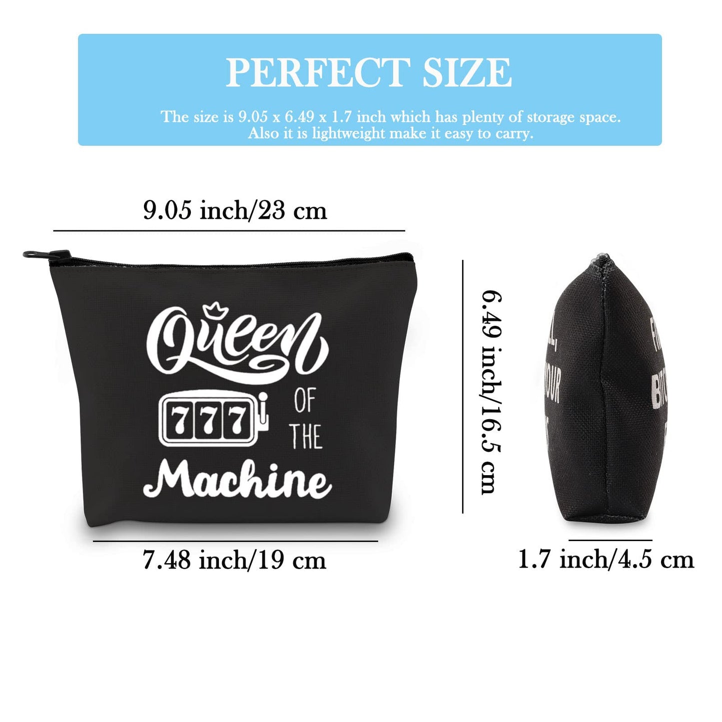 GJTIM Slot Machine Inspired Gift Queen Of The Machine Gambling Zipper Pouch Makeup Bag Gambler Casino Lover Gift (Queen Of The Machine Black)