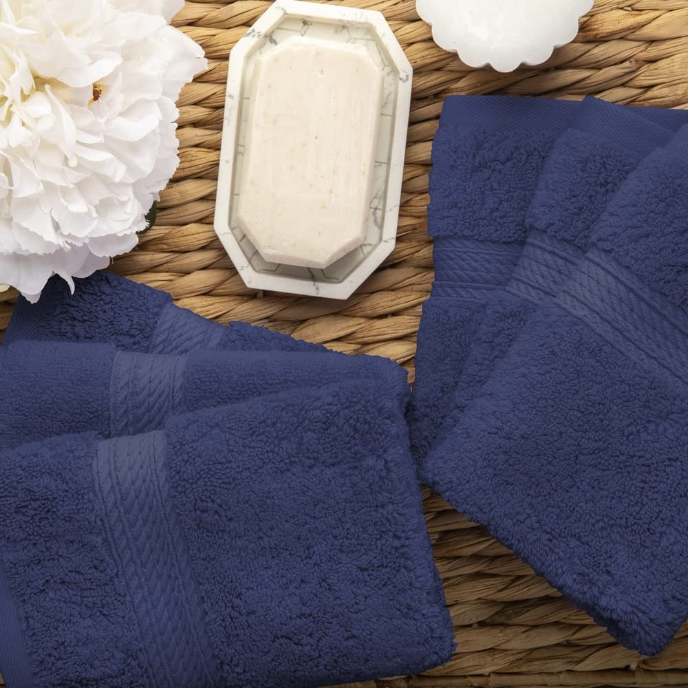 Superior Egyptian Cotton Pile Face Towel/Washcloth Set of 6, Ultra Soft Luxury Towels, Thick Plush Essentials, Absorbent Heavyweight, Guest Bath, Hotel, Spa, Home Bathroom, Shower Basics, Navy Blue