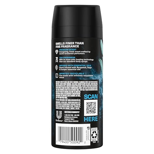 AXE Fine Fragrance Collection Premium Deodorant Body Spray for Men Aqua Bergamot 3 Count with 72H Odor Protection and Freshness Infused with Aqua, Bergamot, and Sage Essential Oils 4 oz