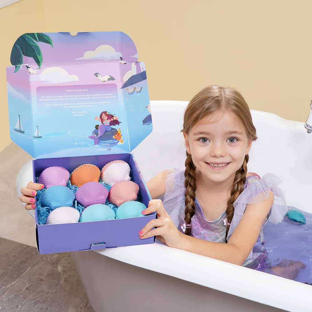 2024 Bath Bombs for Kids with Surprise Inside, 9 PCS Oversized Handmade Mermaid Bath Bombs for Girls & Toddlers Aged 3-12, Jewelry Toys Gift for Birthday, Christmas