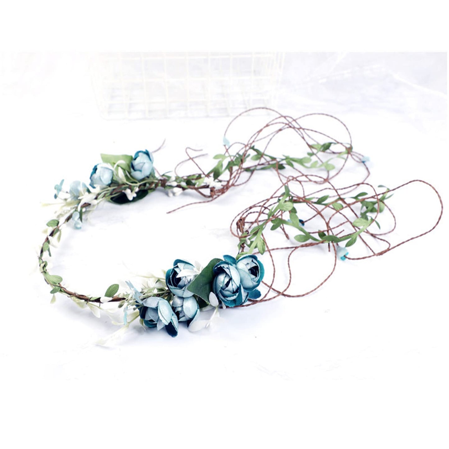 Lopsity Women Rose Floral Flower Crown Headband Rose Halo Wreath Wedding Bridal Hair Garland Ajustable Flower Hair Wreath (BLUE)