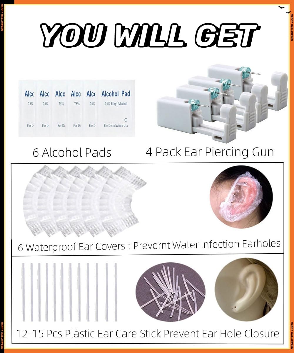 24 Pcs Self Ear Piercing Gun Kits - 24pcs/Set Painless Disposable Sterile Gun with Hypoallergenic Studs,at Home Safety Ear Piercing Gun Kit Tool (Red cz 3mm 208)