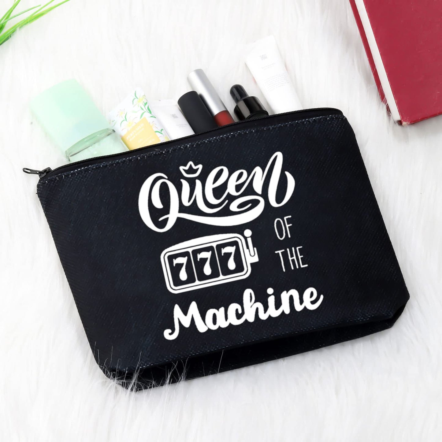 GJTIM Slot Machine Inspired Gift Queen Of The Machine Gambling Zipper Pouch Makeup Bag Gambler Casino Lover Gift (Queen Of The Machine Black)