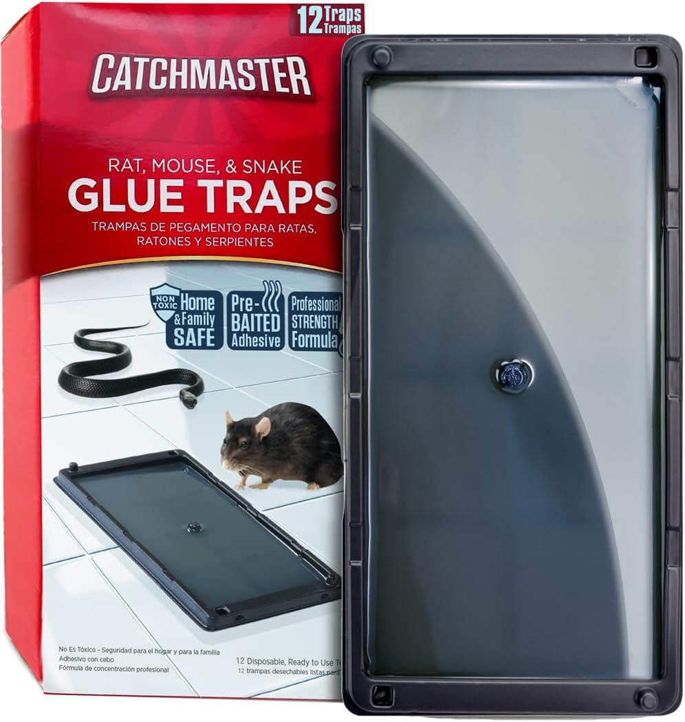 Catchmaster Glue Mouse Traps Indoor for Home 12PK, Bulk Glue Traps for Mice and Rats, Pre-Baited Adhesive Plastic Trays for Inside House, Snake, Lizard, Insect, & Spider Traps, Pet Safe Pest Control