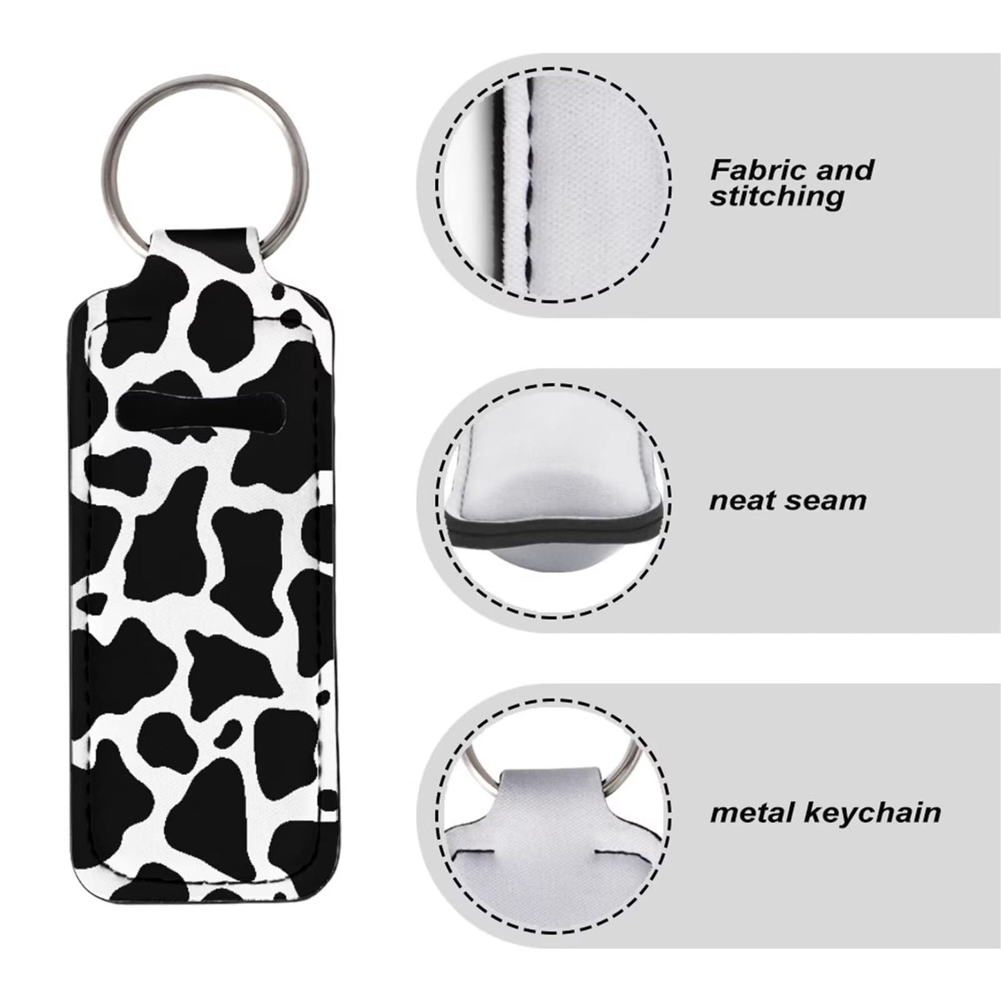 Suobstales Cow Print Chapstick Holder Keychain Neoprene Wristlet Lanyard Travel Bottle Holder Keychain Kits for Women Black White Animal Print Elastic Lipstick Key Chain Holder Makeup Organizer Set