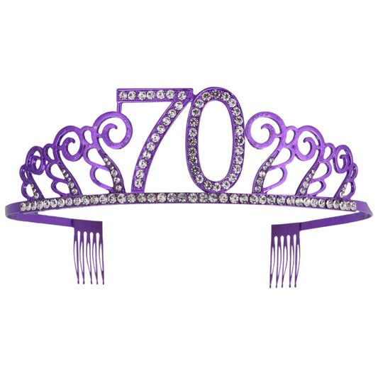 Beaupretty Delicate Headwear Women Headdress Women Headpiece Crystal Princess Crystal Tiara Princess Birthday 70th Birthday Women Number Happy Birthday Crowns Banquet Headband Purple Alloy