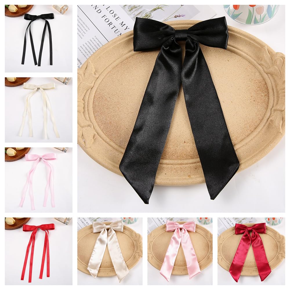 Bow Clips for Women Velvet, ELKINROVIC Mini Bow Alligator Clips Long Soft Small Ribbon Bowknot Hair Bows for Girls Adult Kids(8Packs)