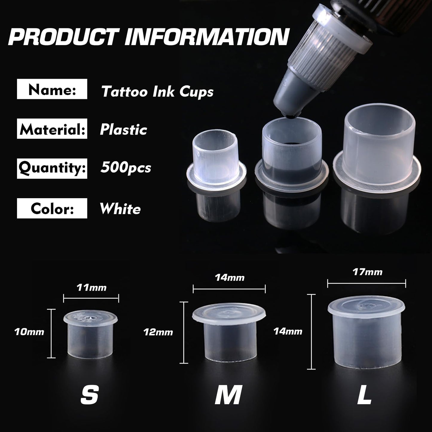 1000pcs Tattoo Ink Cups - Rayyl Tattoo Ink Cups with Base #11mm Clear Plastic Pigment Cups Disposable Tattoo Ink Caps Cups Container Cups for Tattoo Ink and Pigment... (1000pcs-11mm)…