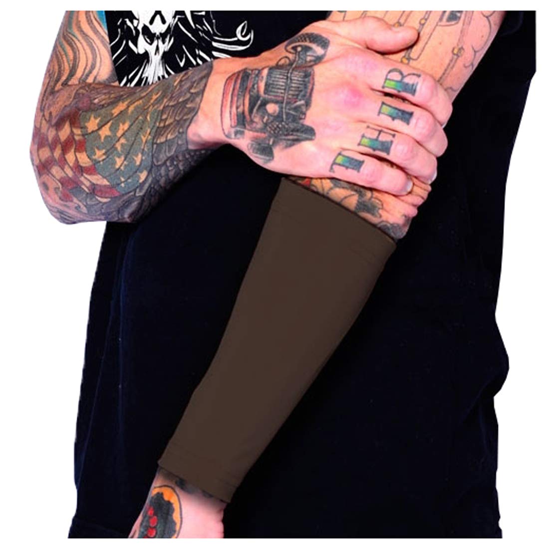 Tat2X Ink Armor Forearm 9" Tattoo Cover Sleeve - No Slip Gripper - US Made - Brown - XSS (one sleeve)