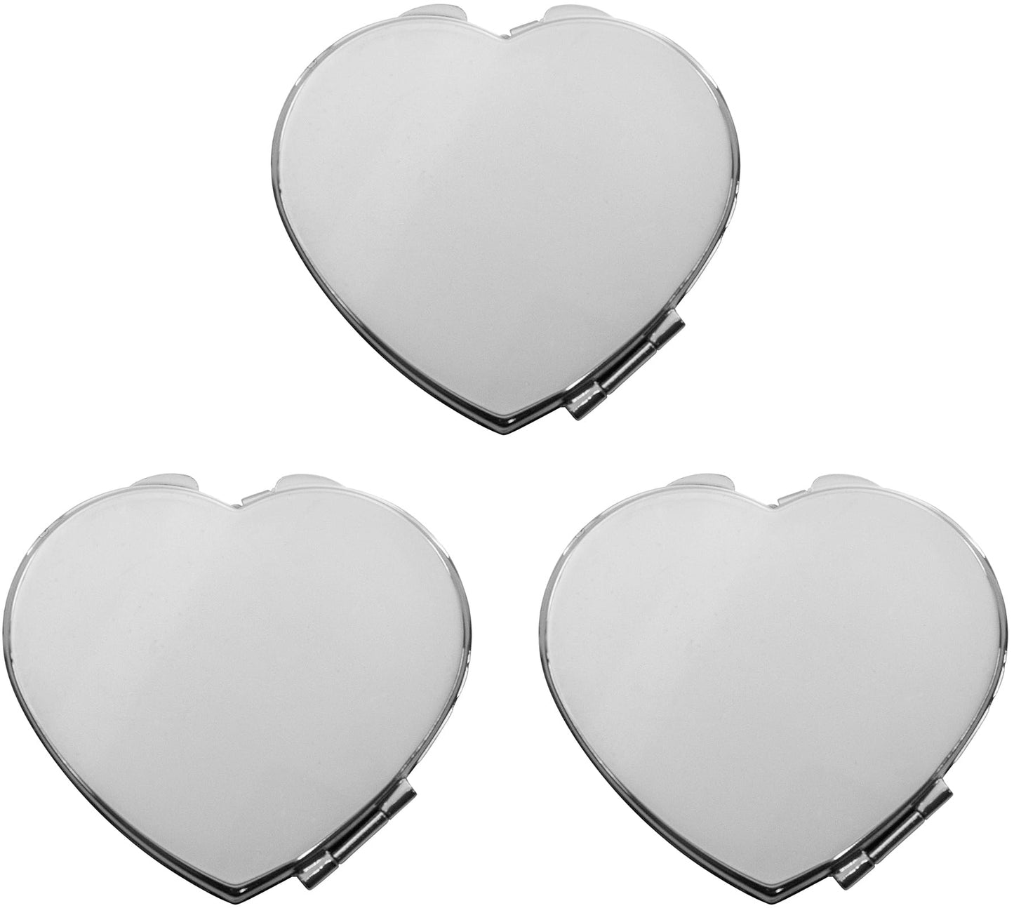 Stephanie Imports Set of 3 Slim Heart-Shaped Double Sided Magnifying Compact Mirrors (Small, Silver)