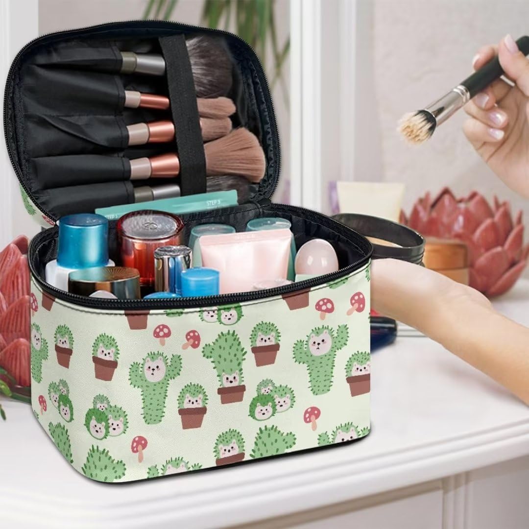 Horeset Cactus Mushroom Travel Cosmetic Bag Large Makeup Bag Travel Makeup Pouch Organizer with Handle