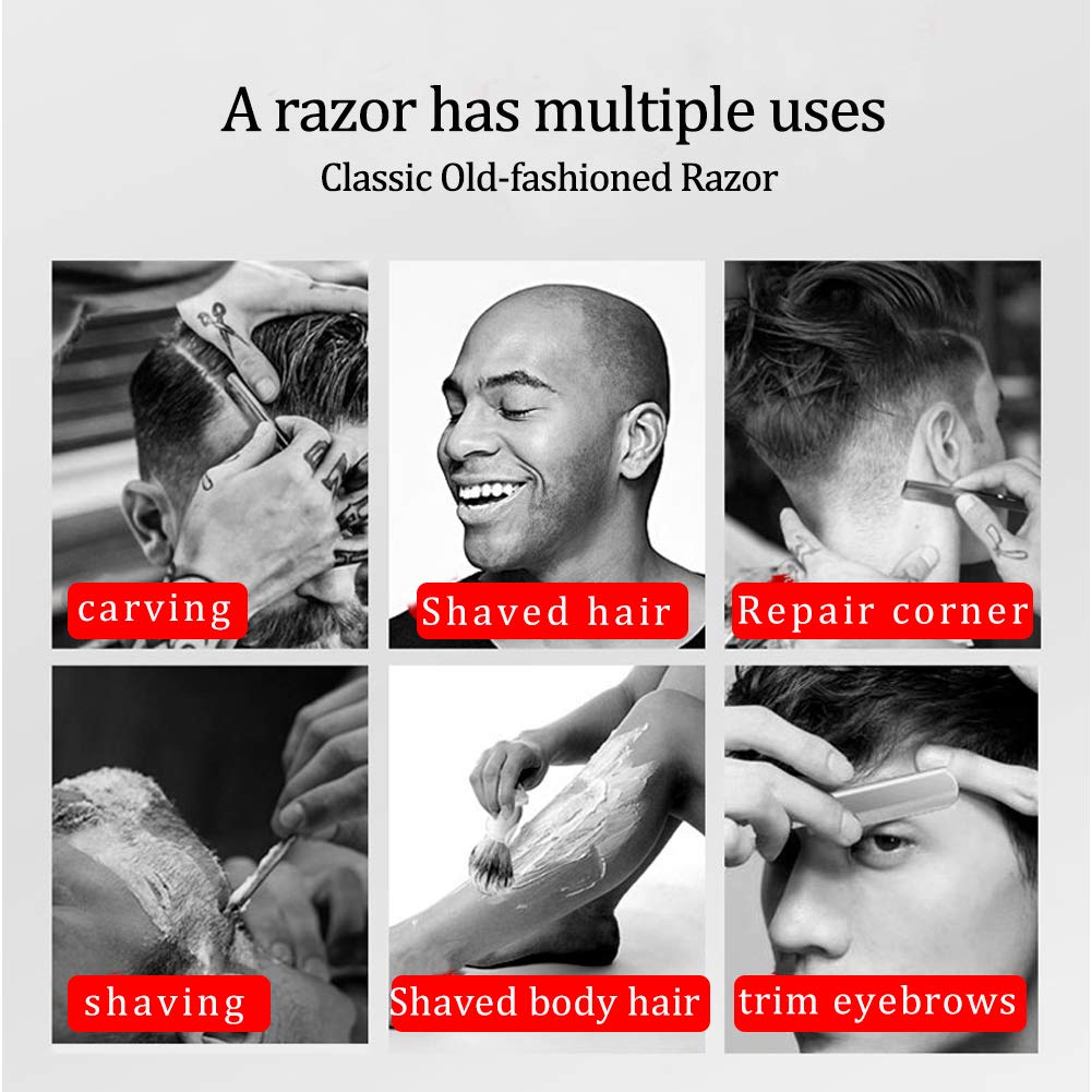 Professional Straight Edge Razor with 20 Stainless steel Blades Barber Straight Razor Close Shaving Men's Manual Shaver Aluminum handle Straight Razor Blades portable Straight Razor Kit (TKL-G)