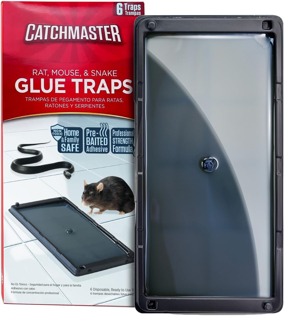 Catchmaster Rat & Mouse Glue Traps 6Pk, Large Bulk Traps, Indoor for Home, Pre-Scented Adhesive Plastic Tray Inside House, Snake, Mice, Spider Pet Safe Pest Control