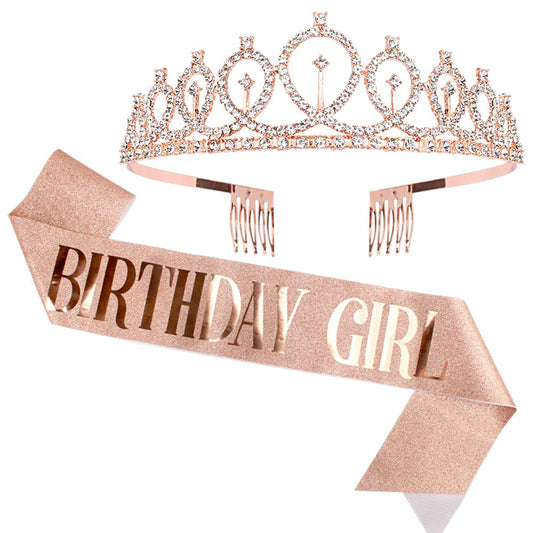 Birthday Crown, Didder Birthday Girl Sash & Rhinestone Tiara Set, Birthday Tiara Birthday Crowns for Women 21st Birthday Sash and Tiaras for Women Girls Birthday Gifts Party Accessories