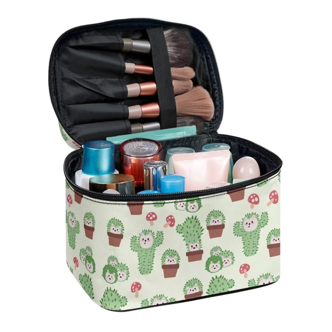 Horeset Cactus Mushroom Travel Cosmetic Bag Large Makeup Bag Travel Makeup Pouch Organizer with Handle