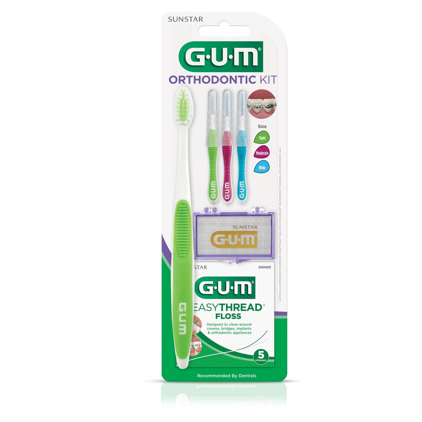 GUM Orthodontic Kit – Orthodontic Toothbrush, 3 Proxabrush Sizes and Shred-Resistant EasyThread Floss, and Mint Ortho Wax