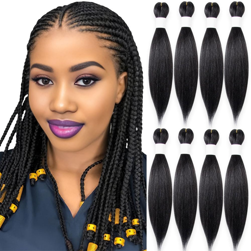 KAVSORAPI Braiding Hair 16 Inch Pre Stretched Hair Color 1 Short Straight Crochet Brais Yaki Texture Synthetic Hair 8 Packs (1#/Jet Black)