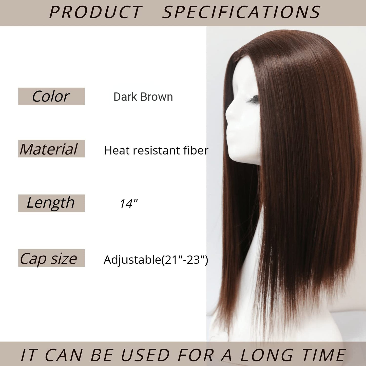 Dark Brown Straight Middle Part Heat Resistant Synthetic Wig For Women Glueless No Lace Costume Party Wig Scalp Base Full Machine Made Short Bob Wigs 14 Inch